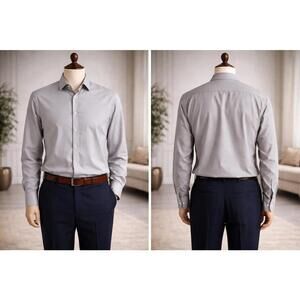 Michael Kors Men’s Dress Shirt Size L 16.5 32/33 Gray Wrinkle Free Long Sleeve